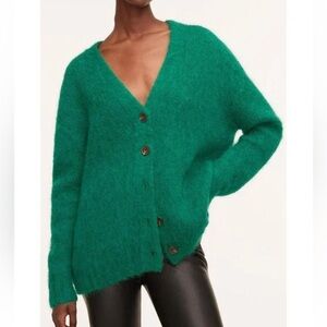 Rebecca Taylor Brushed Mohair Alpaca Blend Jade Green Cardigan Sweater NWT